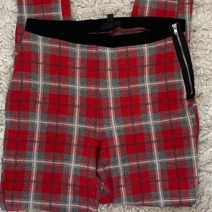 TopShop Red Plaid Zipper Legging Pants
